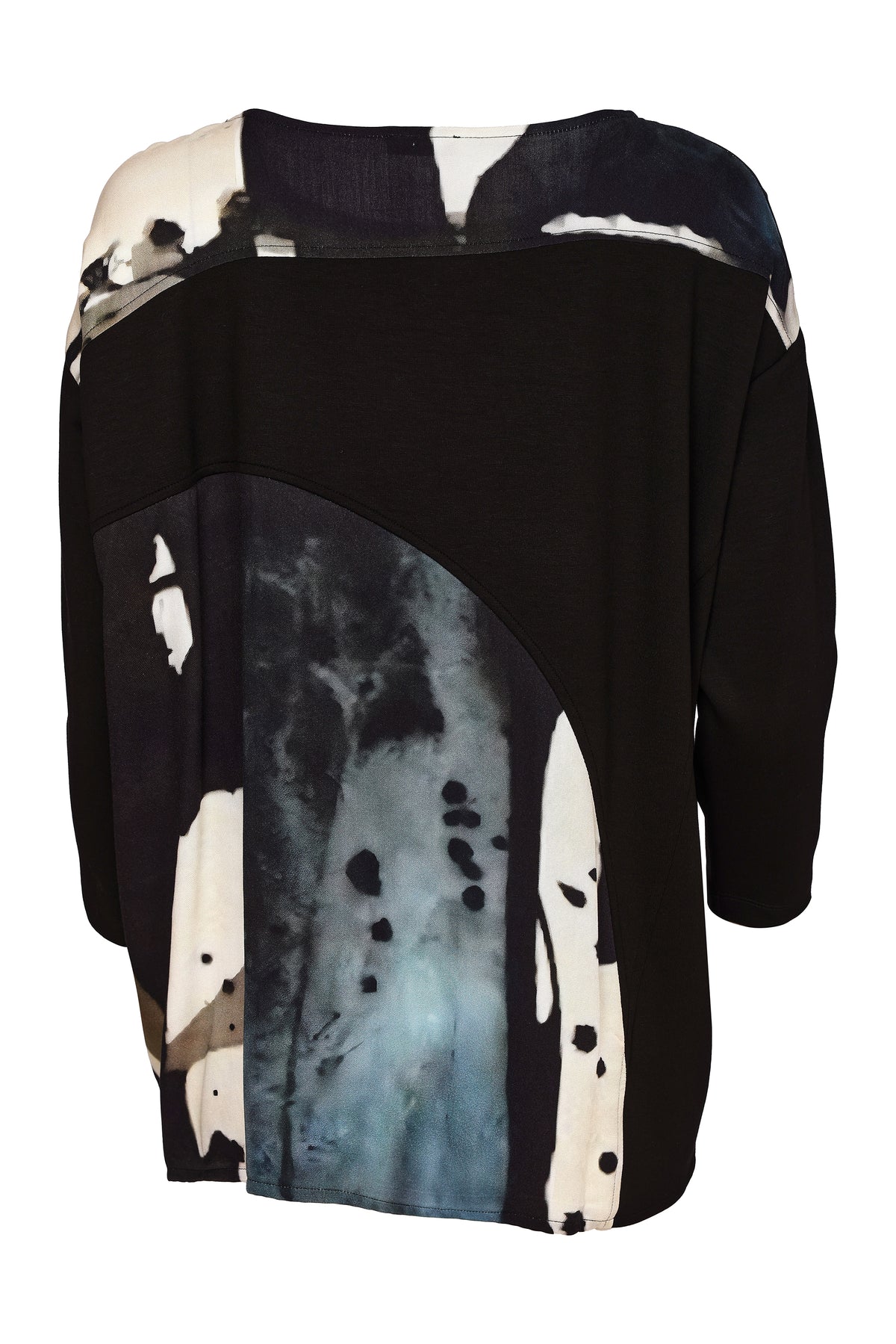 Naya Print Top With Contrast Sleeve Black/Turquoise NAW26321-962