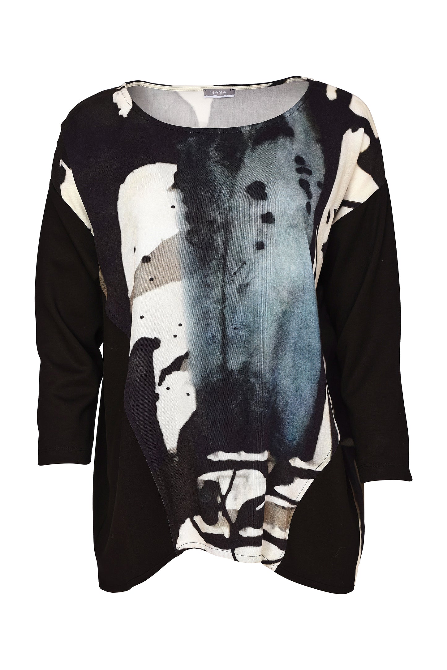 Naya Print Top With Contrast Sleeve Black/Turquoise NAW26321-962