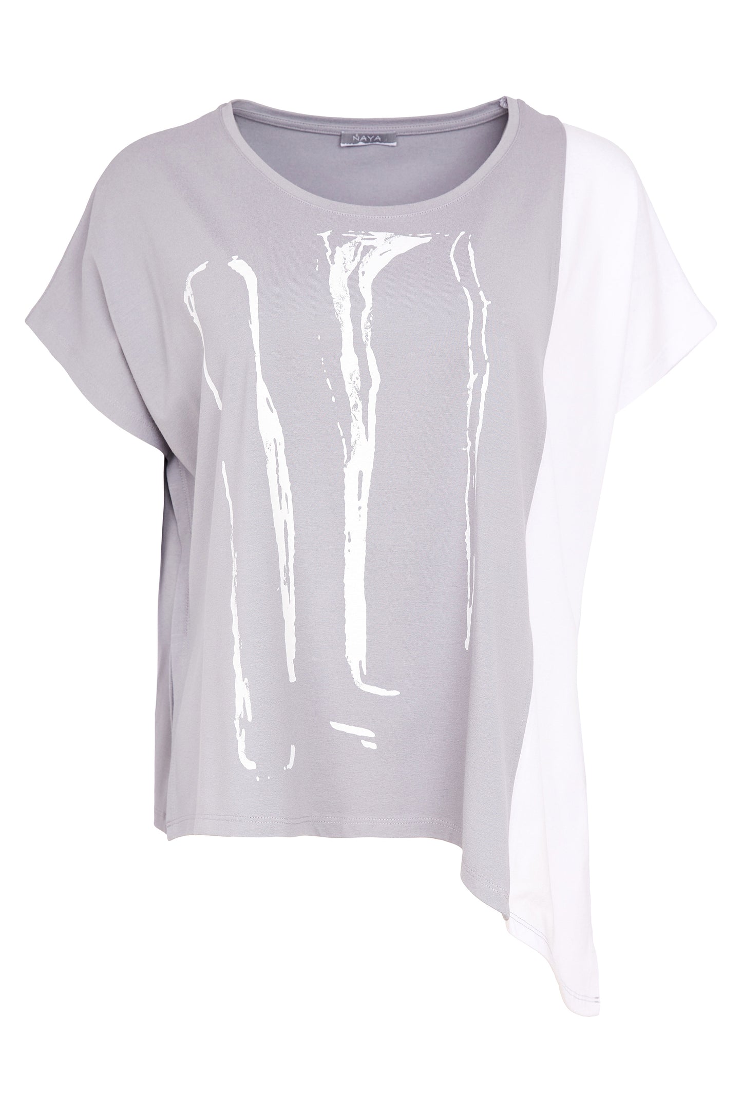 Naya Print Top With Angle Hem Dove & White NAS26119-831