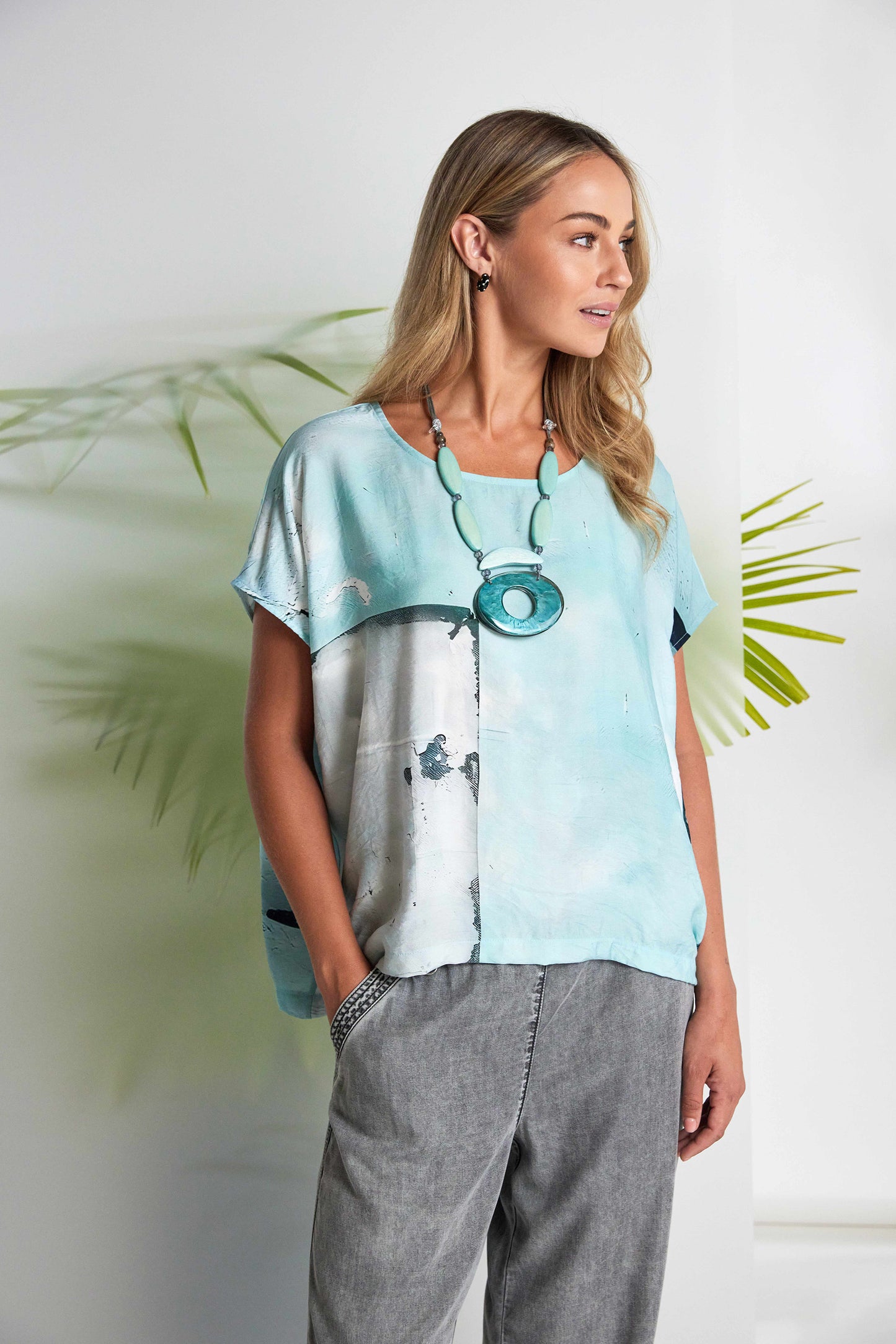 Naya Square Shape Faded Print Top Mint NAS26299-54