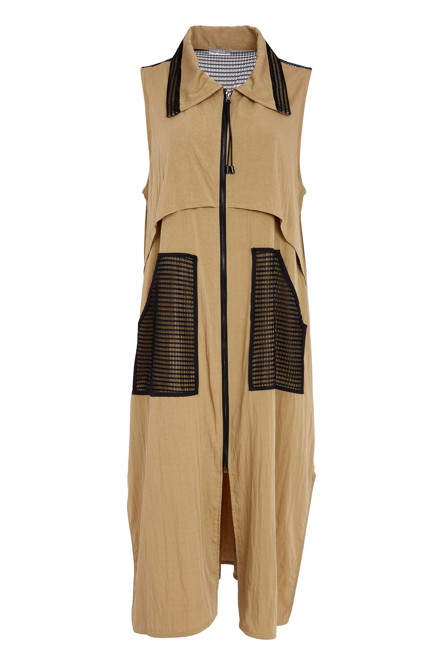 Naya Zipped Long Line Waistcoat Tan NAS26219-75