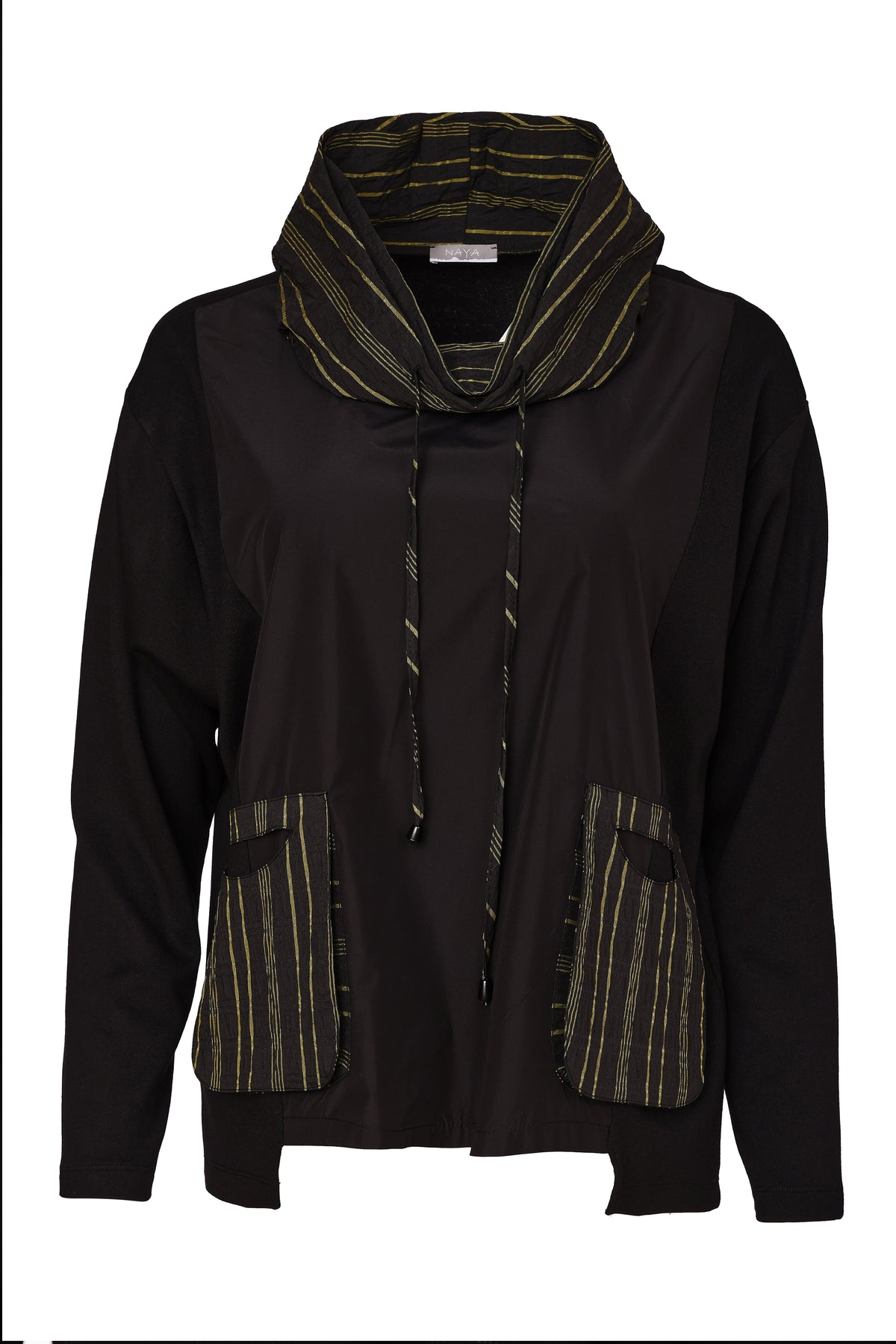 Naya Stripped Top With Drawstring Neck Black/Avacado NAW26153-953