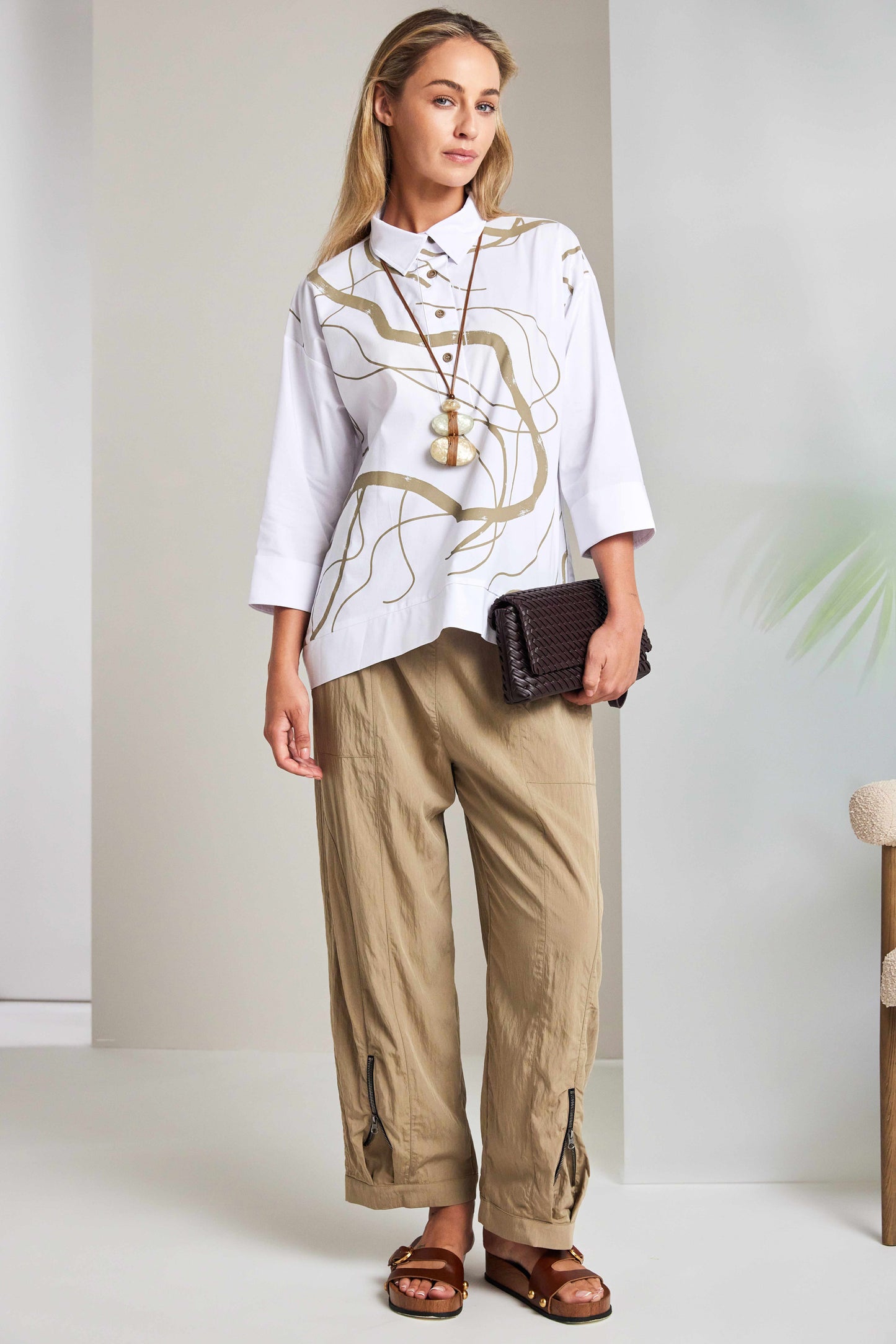 Naya Print Top With Contrast Hem White NAS26215-175