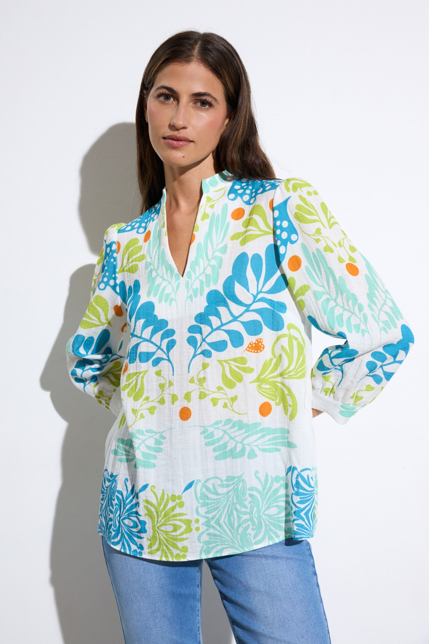 Tinta Botanical Print Neila Shirt Turquoise/Multi Neila