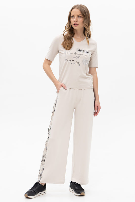 Passioni Snake Print Trim Trousers Beige 19139