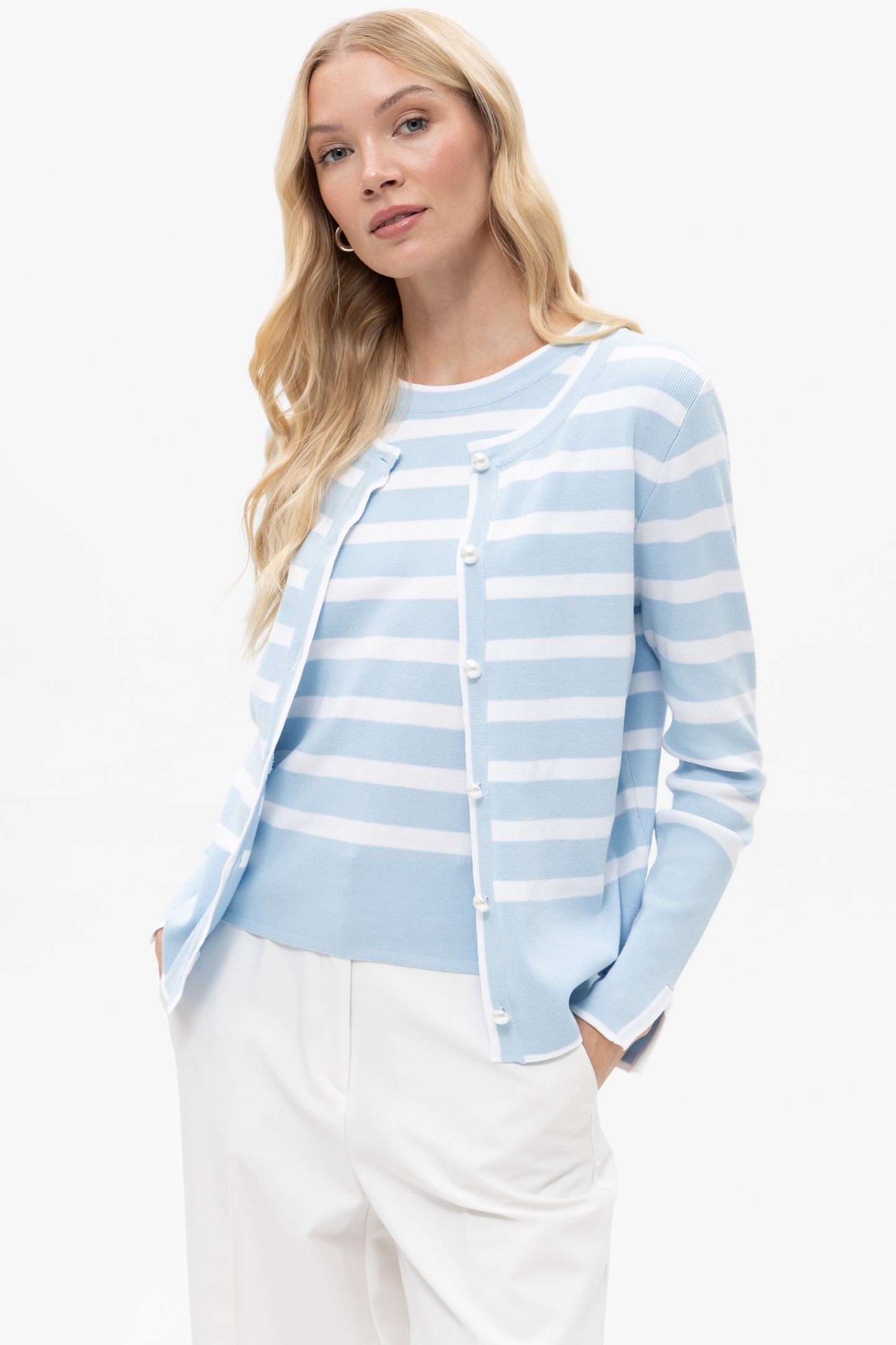 Passioni Stripe Detail Twin Set Blue/White 19170