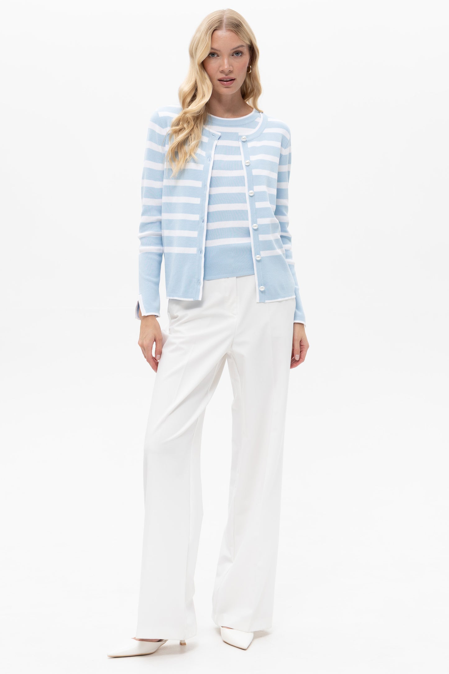Passioni Stripe Detail Twin Set Blue/White 19170