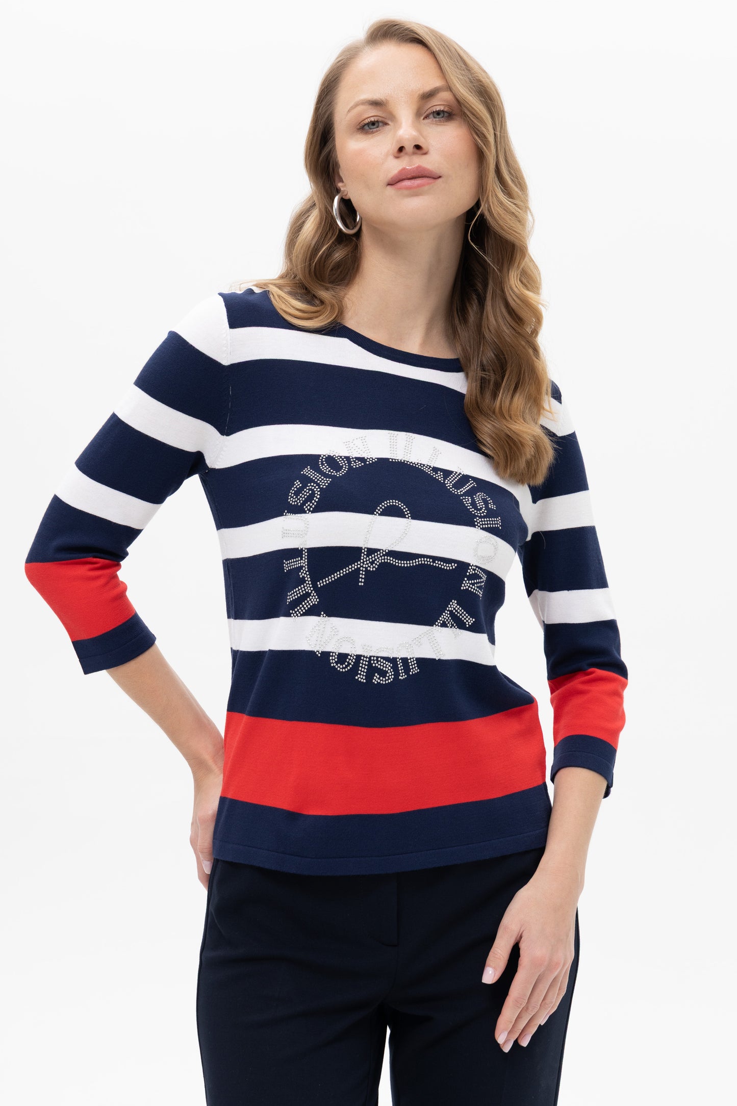 Passioni Embellished Motif Sweater Navy 19022