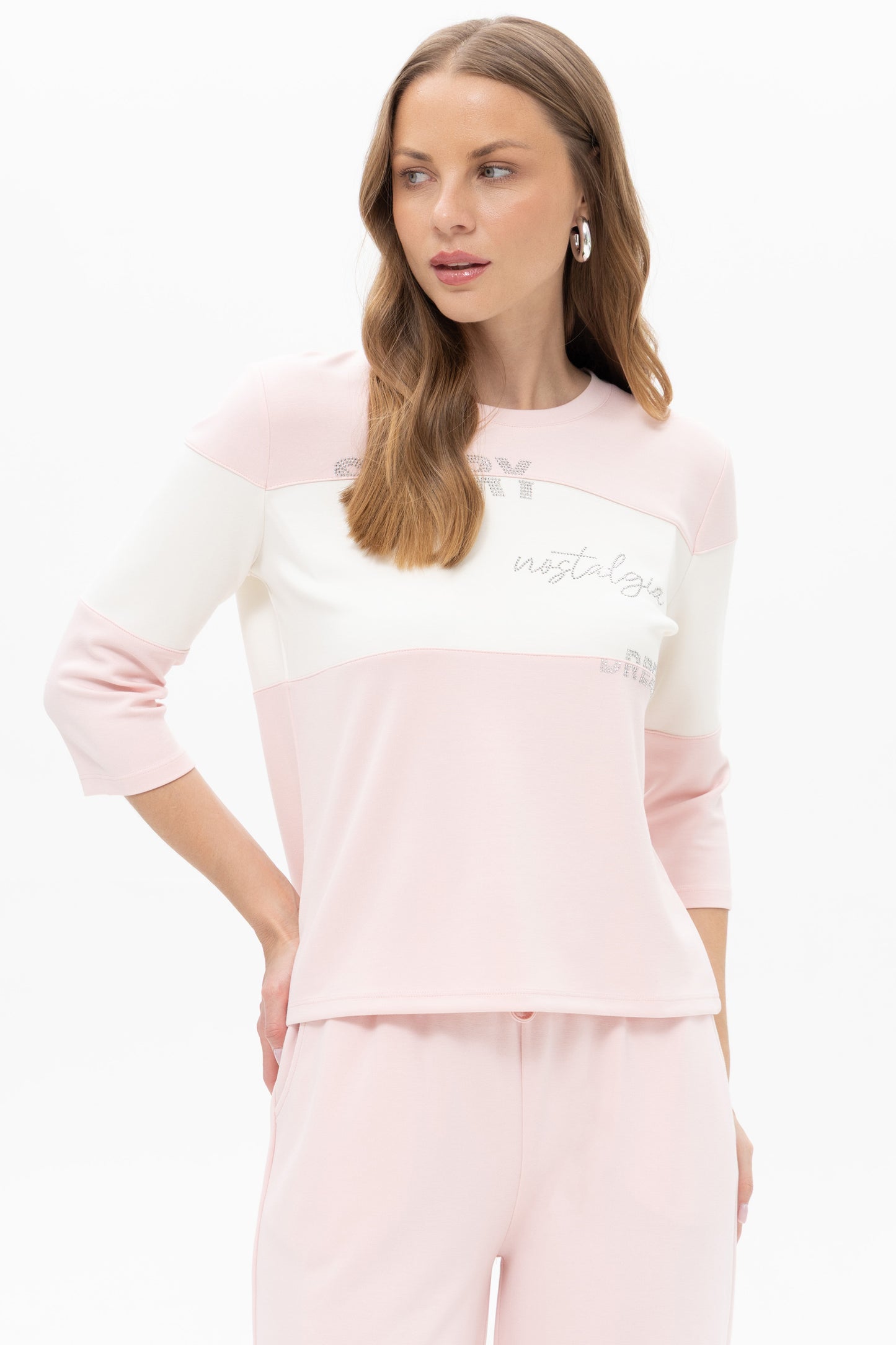 Passioni Two Tone Embellishment Sweater Rose/Ivory 19036