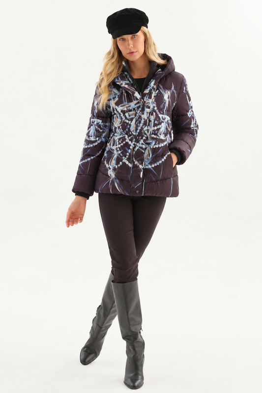 Dolcezza Printed Hooded Puffer Jacket Black 76832