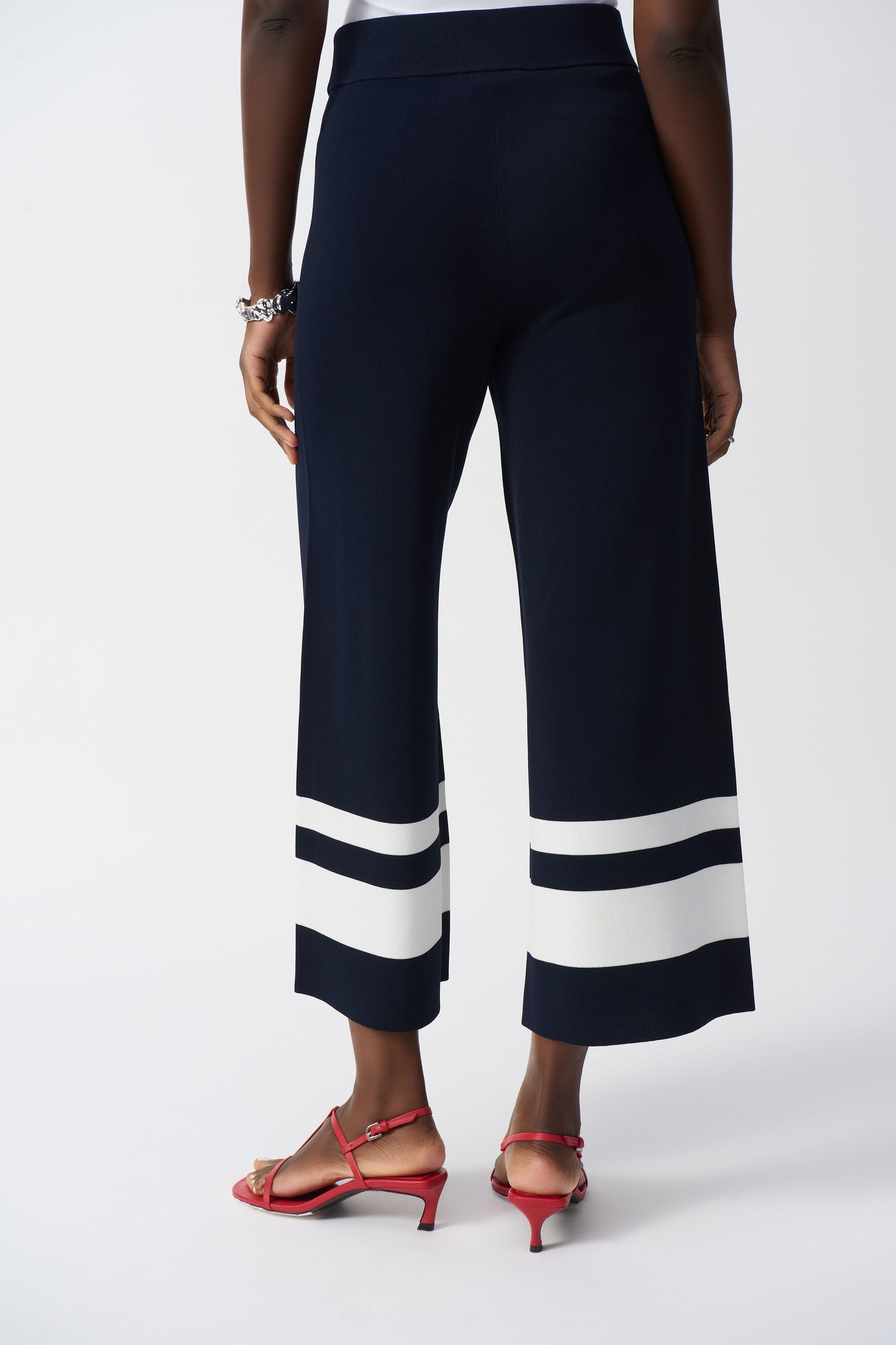 Joseph Ribkoff Placement Stripe Sweater Knit Culottes Midnight Blue/Vanilla 251945-2229