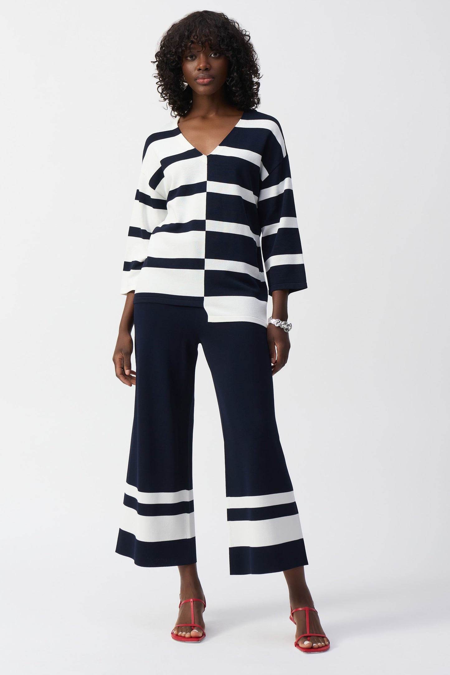 Joseph Ribkoff Placement Stripe Sweater Knit Culottes Midnight Blue/Vanilla 251945-2229