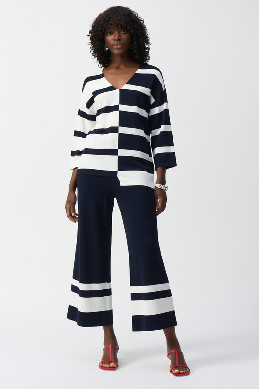 Joseph Ribkoff Placement Stripe Sweater Knit Culottes Midnight Blue/Vanilla 251945-2229
