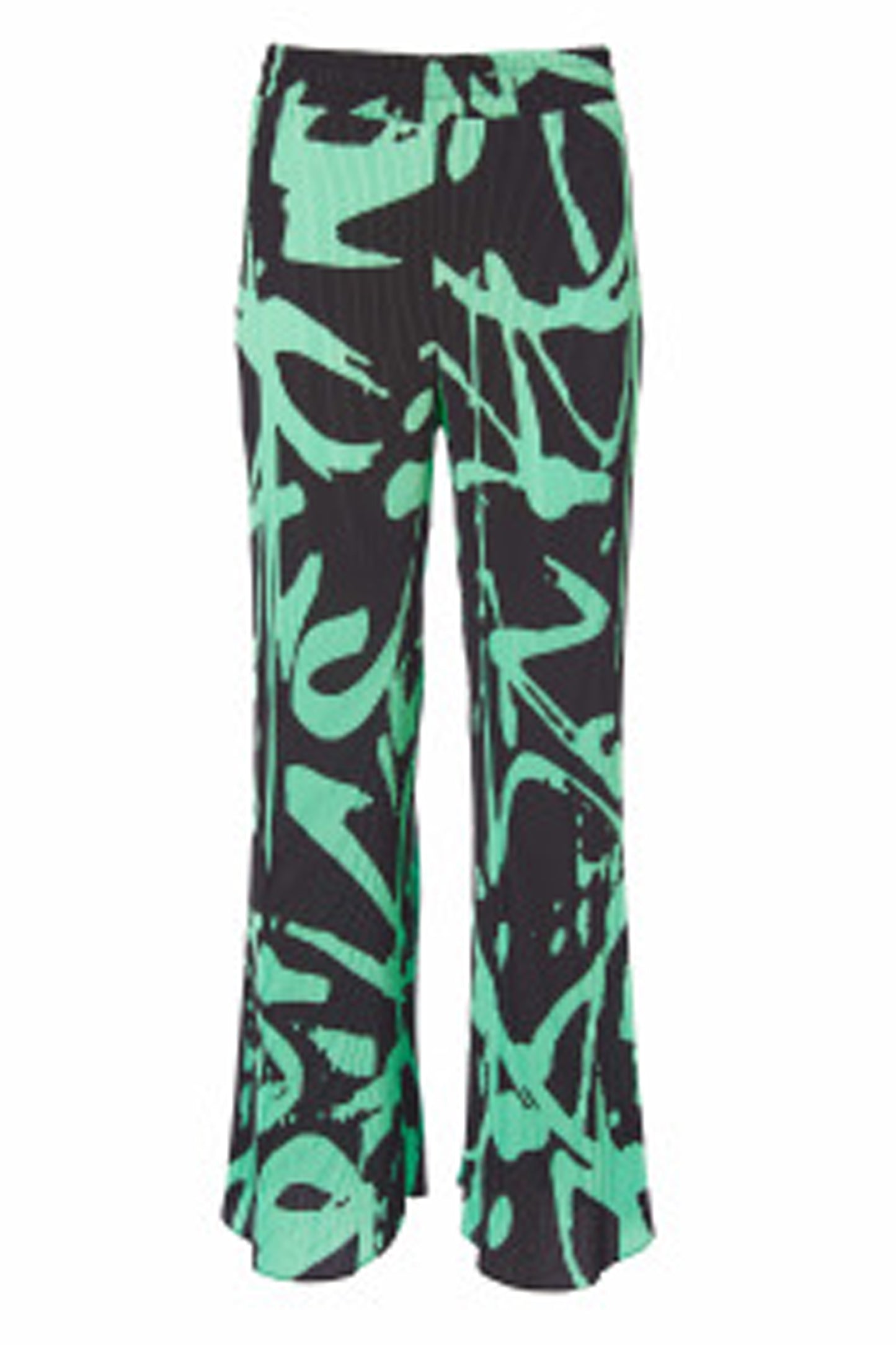 Naya Print Pleated Wide Leg Trousers Black/Green NAS25184-951