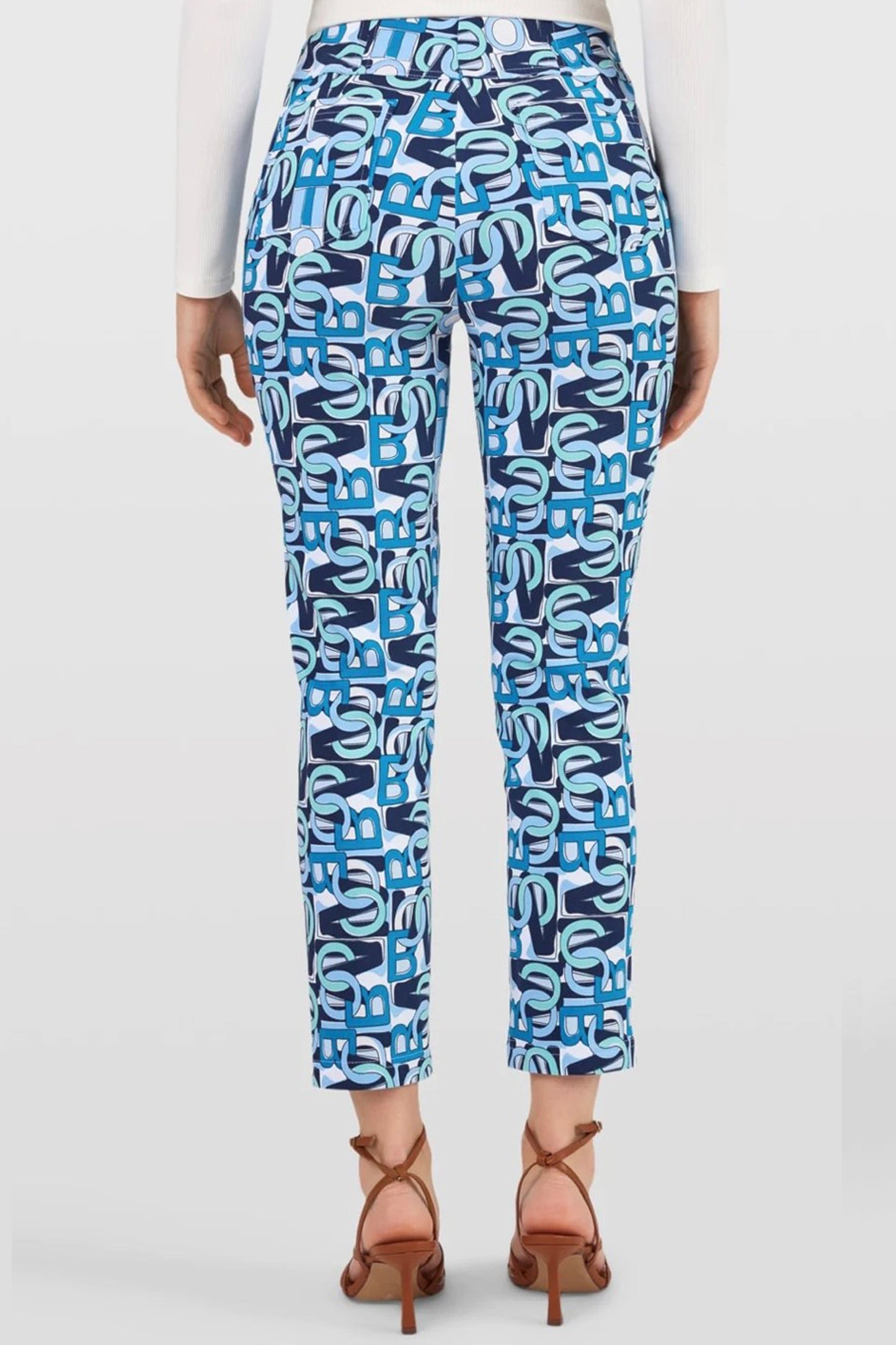 Robell Bella 09 Abstract Print Trousers Blue 51560-5439-65
