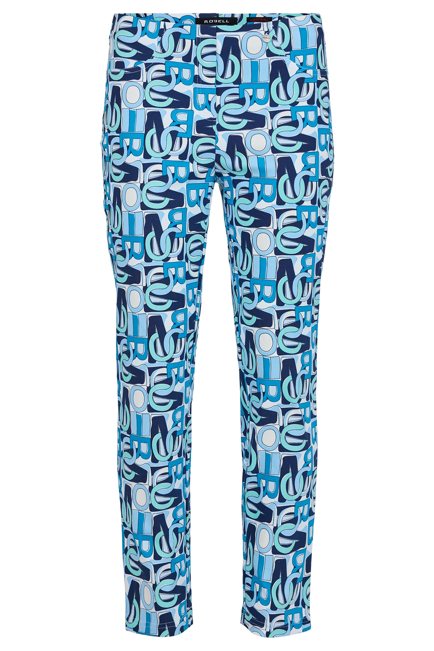 Robell Bella 09 Abstract Print Trousers Blue 51560-5439-65