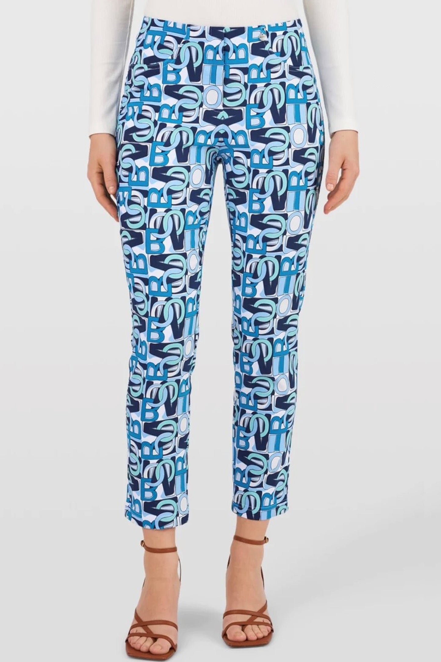 Robell Bella 09 Abstract Print Trousers Blue 51560-5439-65