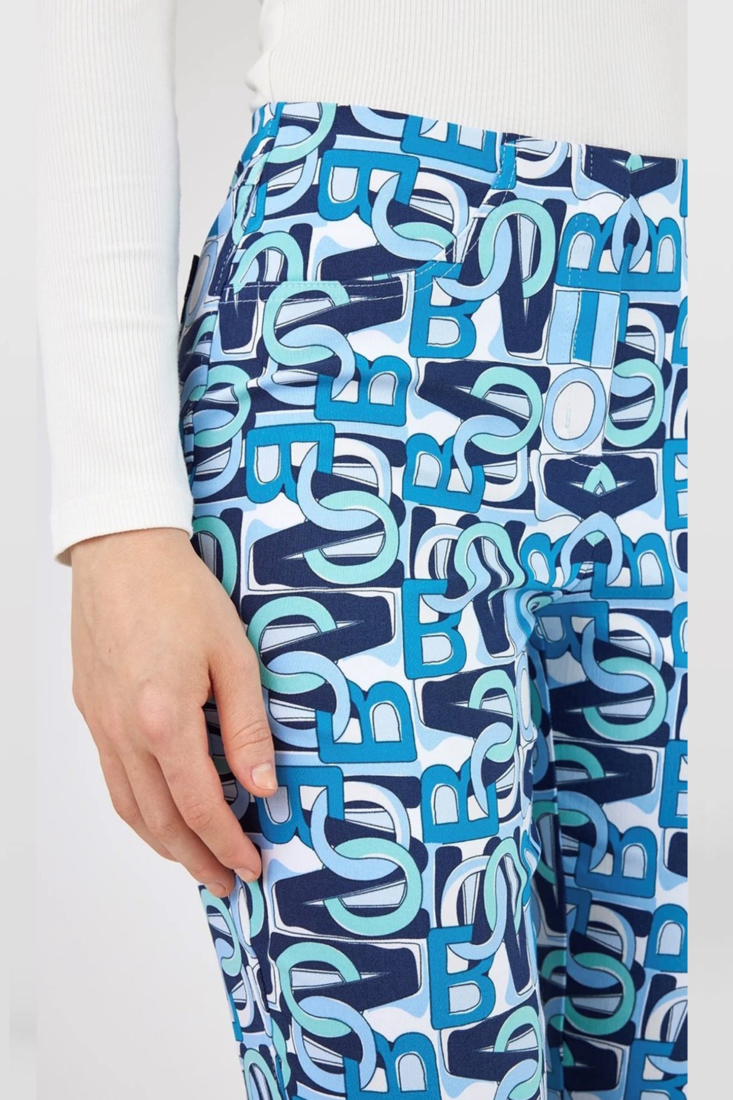 Robell Bella 09 Abstract Print Trousers Blue 51560-5439-65