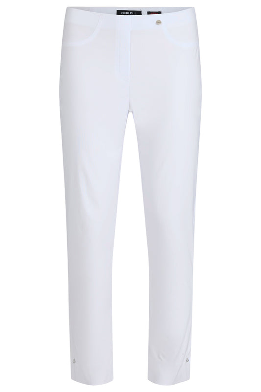 Robell Bella 09 Diamante Split Hem Trousers White 52642-5499-10