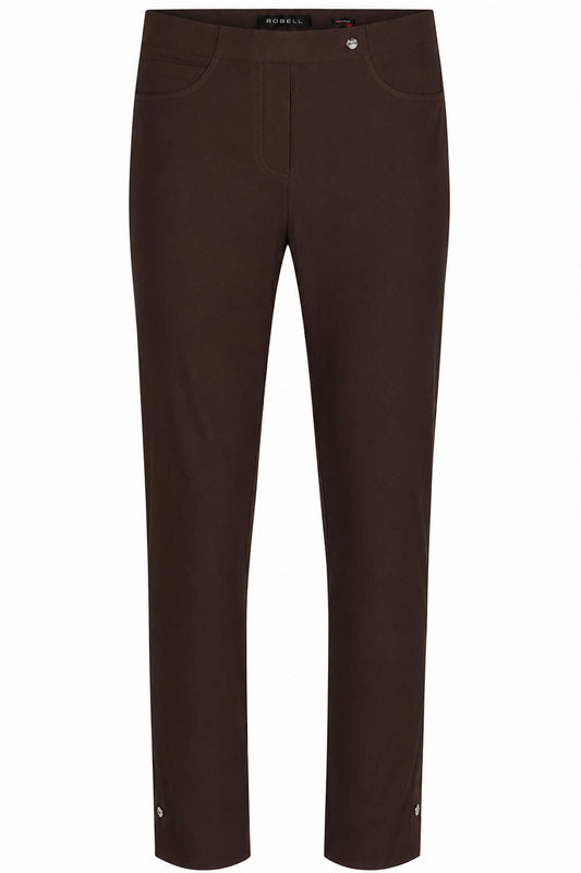 Robell Bella 09 Diamante Split Hem Trousers Dark Brown 52642-5499-390