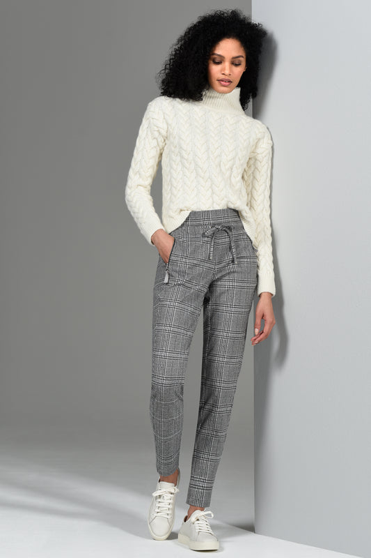 Robell Hygge Check Print Soft Knit Trousers Grey/Black 51456-54234-91