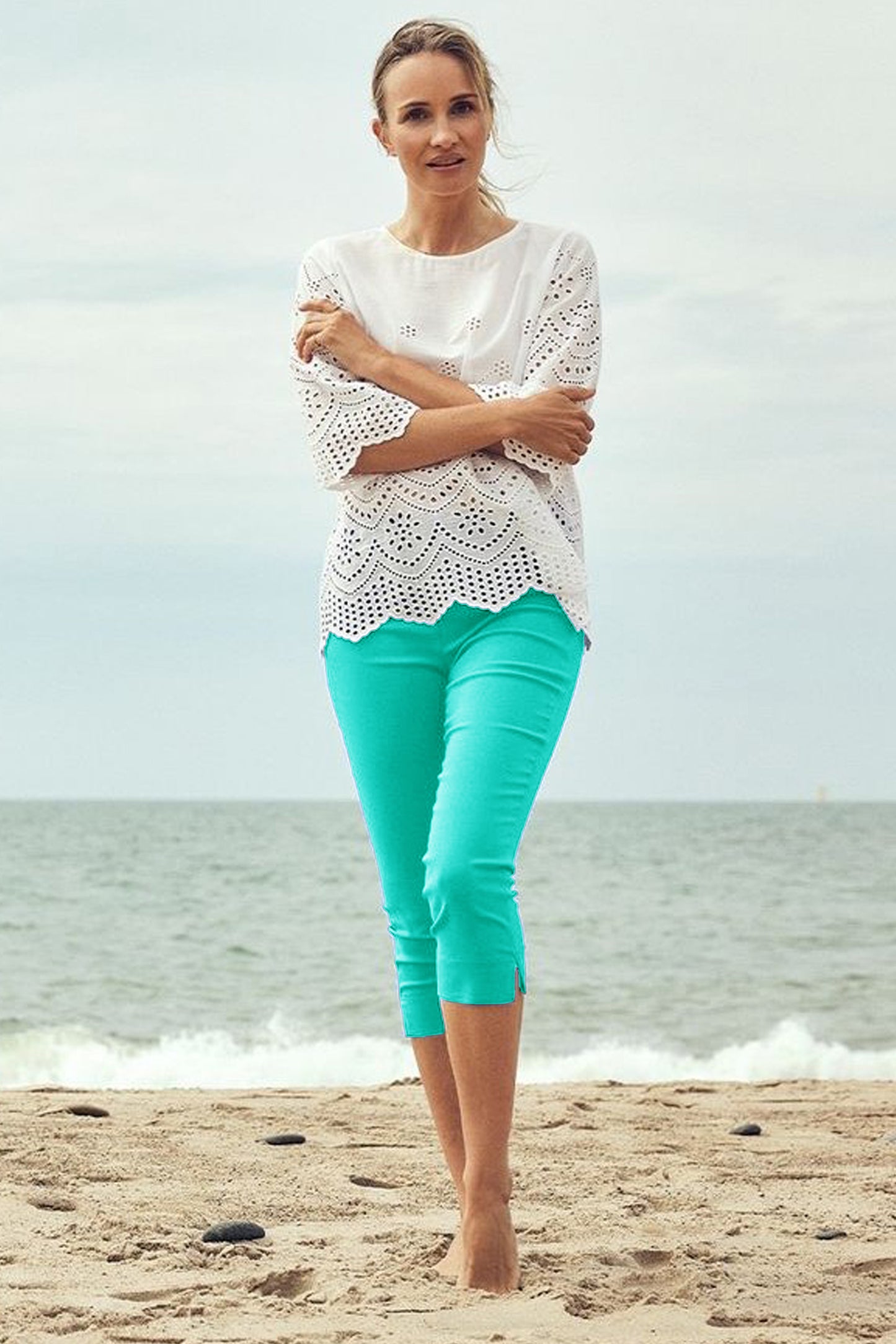 Robell Marie 07 Capri Trousers Peacock Blue 51576-5499-760