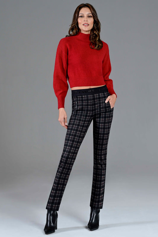 Robell Check Slim Fit Nelly Trousers Black 53446-55014-90