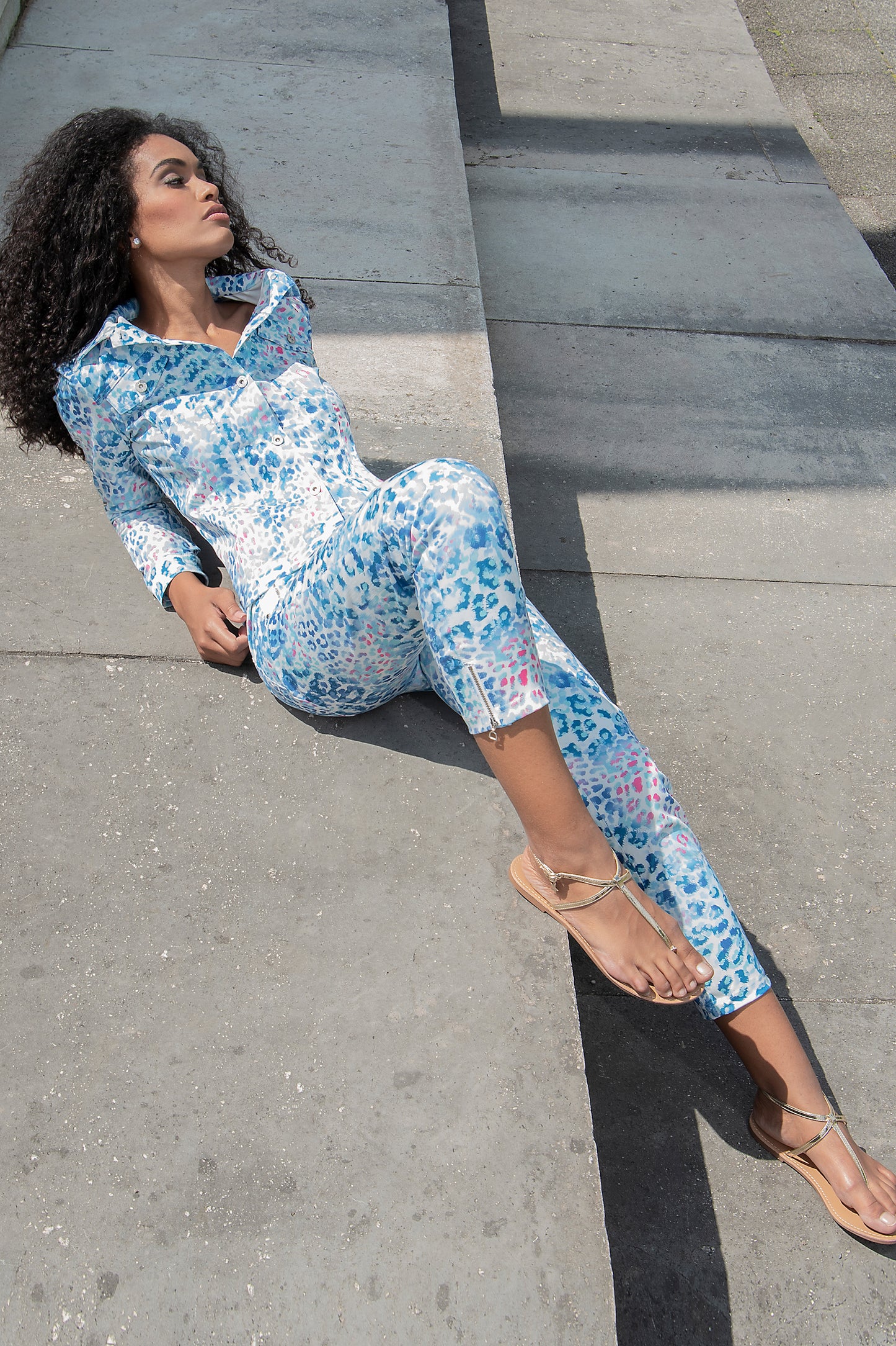 Robell Nena 09 Animal Print Trousers Sea Blue 52502-54749-62