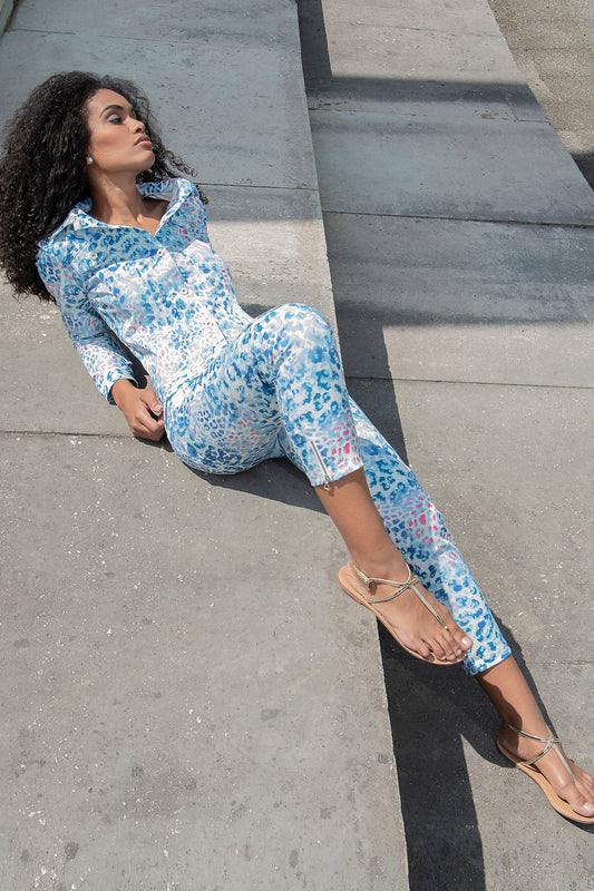 Robell Nena 09 Animal Print Trousers Sea Blue 52502-54749-62