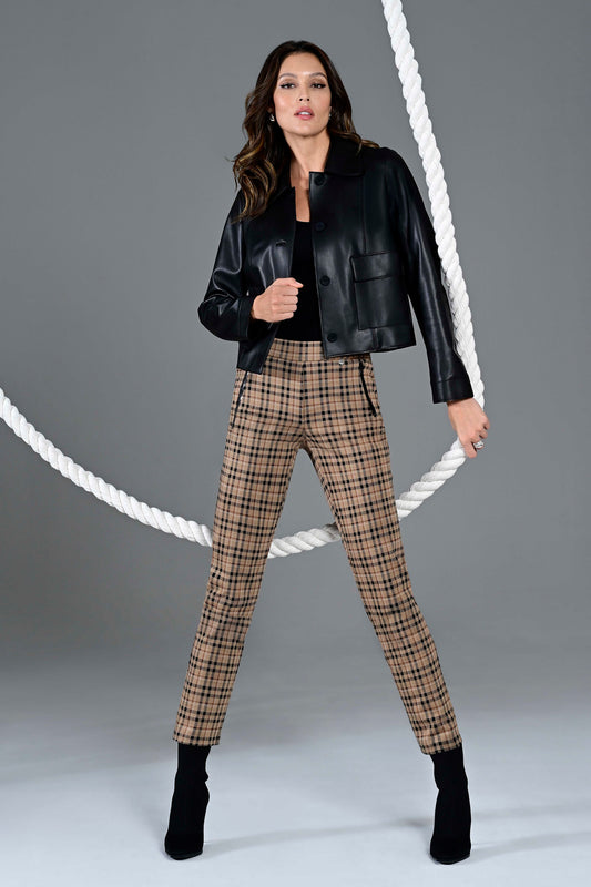 Robell Rita Check Print Fitted Trousers Brown/Black 53658-55071-17