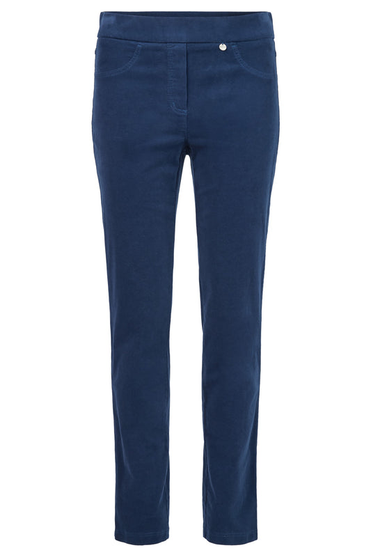 Robell Rose Needle Cord Short Length Trousers Blue 52603-54363-68S - 29" Leg