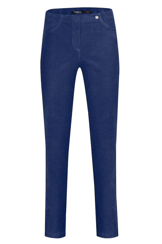 Robell Bella Needle Cord Short Length Trousers Blue 52457-54363-68S - 29" Leg