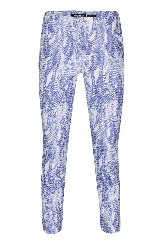 Robell Bella 09 Fern Print Textured Trousers Blue 52483-54706-62