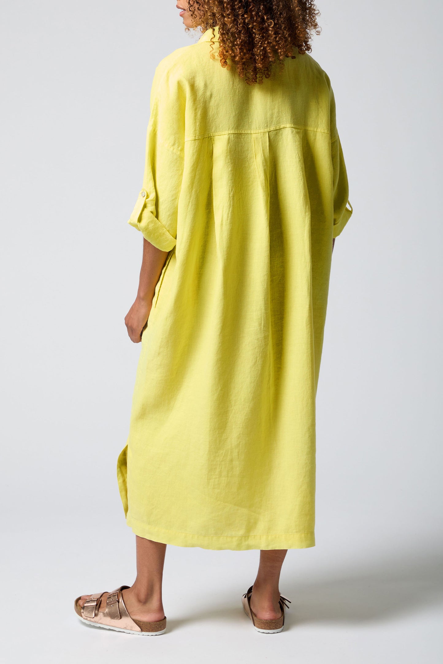 Sahara Linen Split Hem Shirt Dress Canary MTD5626-NFL