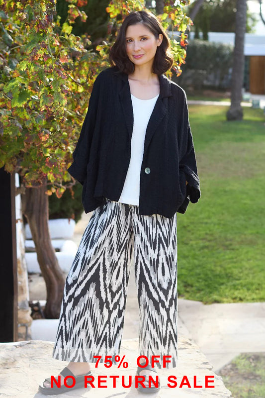 Sahara Monochrome Ikat Wide Leg Trousers Black/White GTP5736-MONI