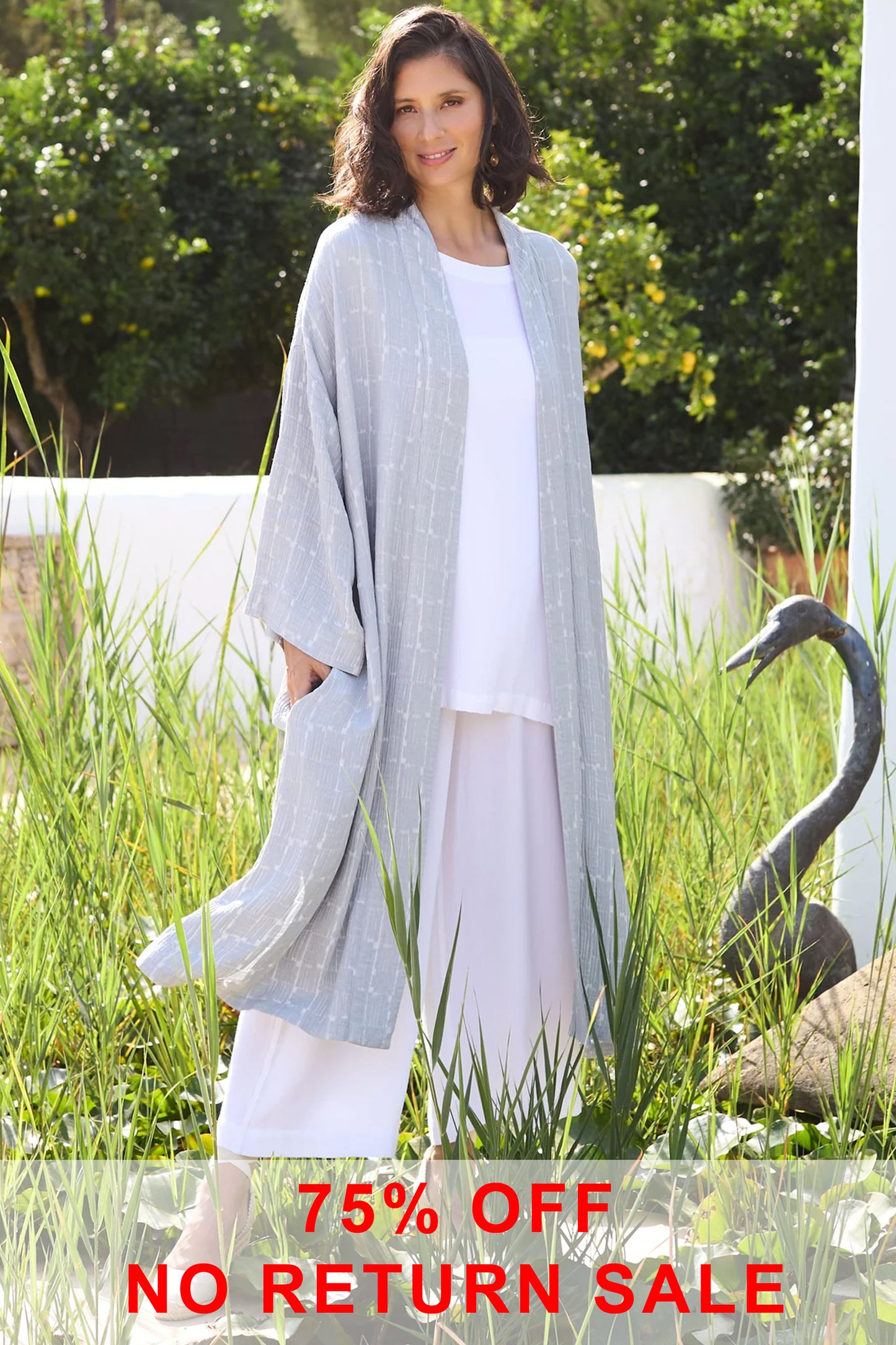 Sahara Textured Square Jacquard Kimono Sea MTJ5607-TSJ