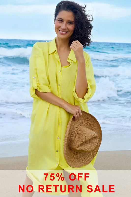 Sahara Linen Split Hem Shirt Dress Canary MTD5626-NFL