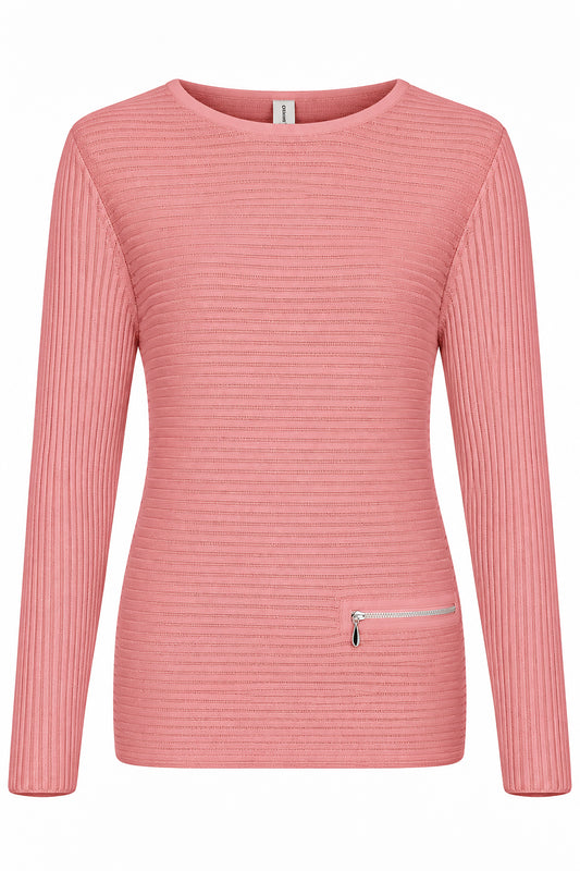 Skovhuus Organic Cotton Zip Detail Sweater Geranium Pink 5353-3014
