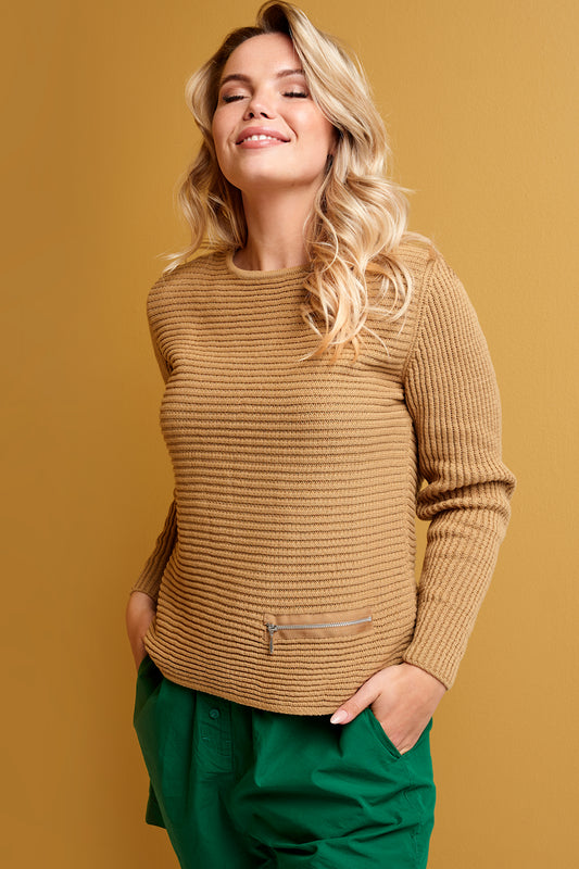 Skovhuus Organic Cotton Zip Detail Sweater Mink Brown 5353-6035