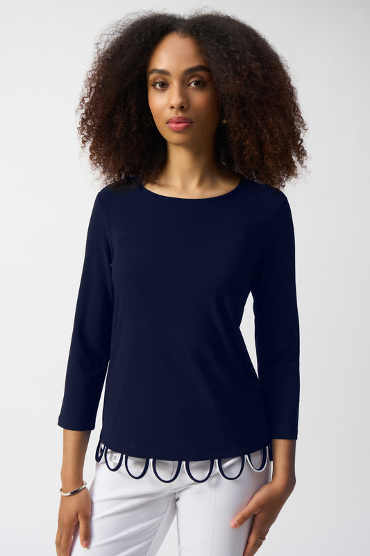 Joseph Ribkoff Silky Knit Loop Detail Fitted Top - Midnight Blue/Vanilla - 251133-2229