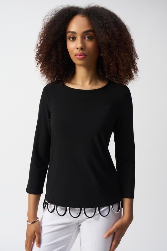 Joseph Ribkoff Silky Knit Loop Detail Fitted Top - Black/White - 251133-110