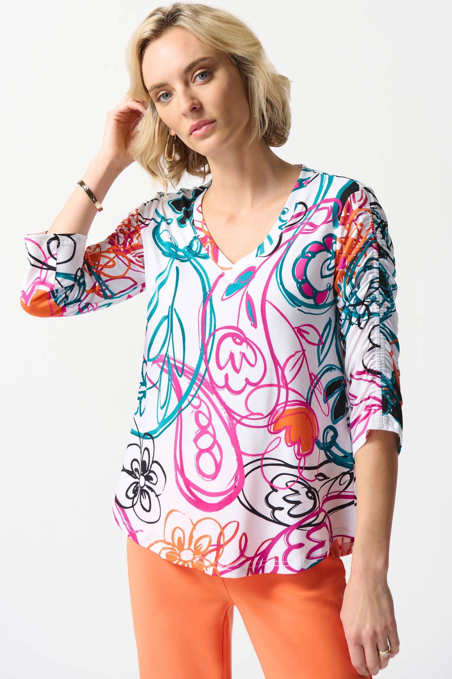 Joseph Ribkoff Floral Abstract Print Top Vanilla/Multi 242179-2539