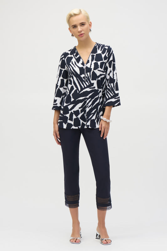 Joseph Ribkoff Silky Knit Tropical Fit and Flare Tunic Vanilla/Midnight Blue 252157-2366
