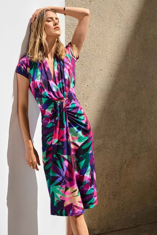 Joseph Ribkoff Silky Knit Tropical Print Wrap Dress - Multi - 251042-3759