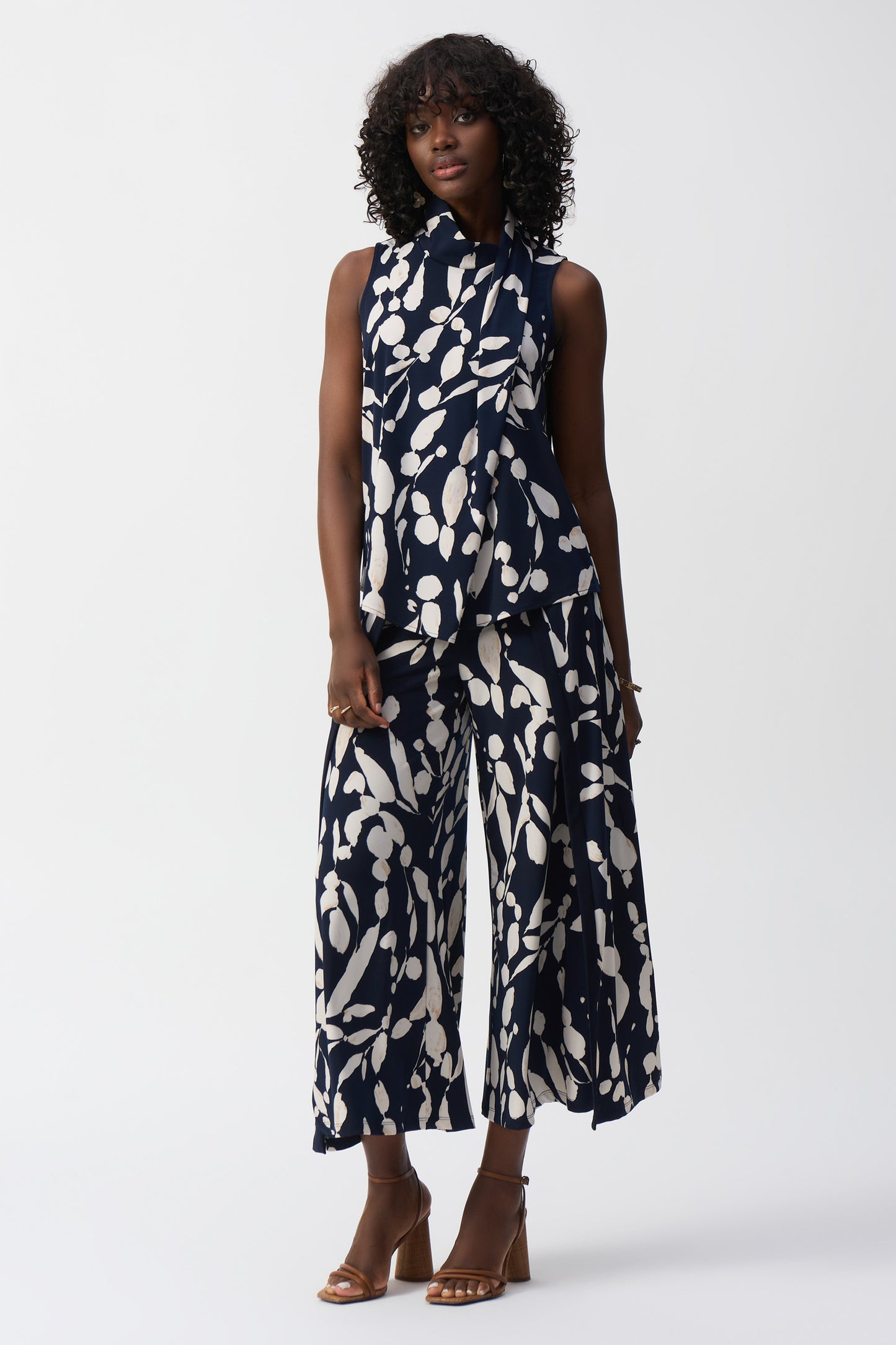 Joseph Ribkoff Silky Knit Abstract Print Sleeveless Top - Midnight Blue/Beige - 251251-3876