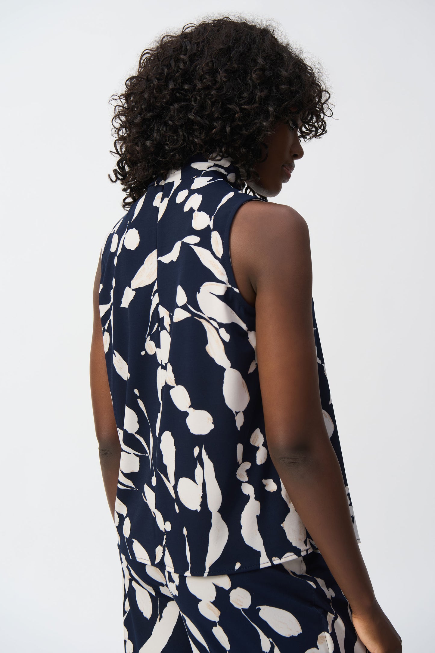 Joseph Ribkoff Silky Knit Abstract Print Sleeveless Top - Midnight Blue/Beige - 251251-3876