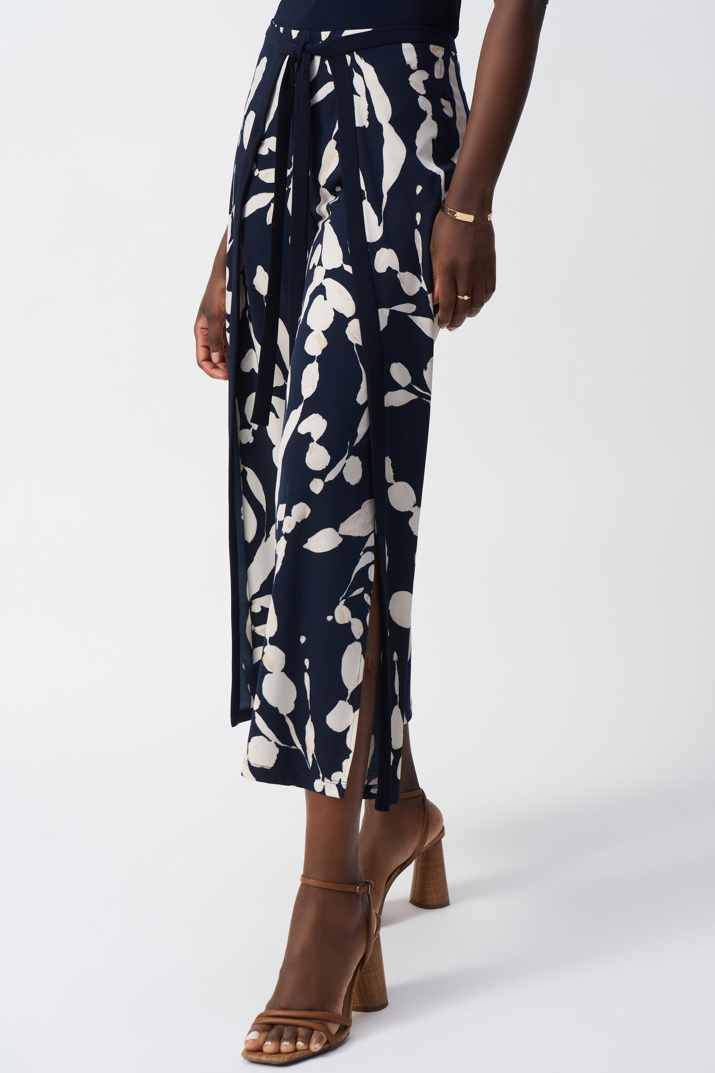 Joseph Ribkoff Silky Knit Abstract Print Wide Leg Pants - Midnight Blue/Beige - 251252-3876