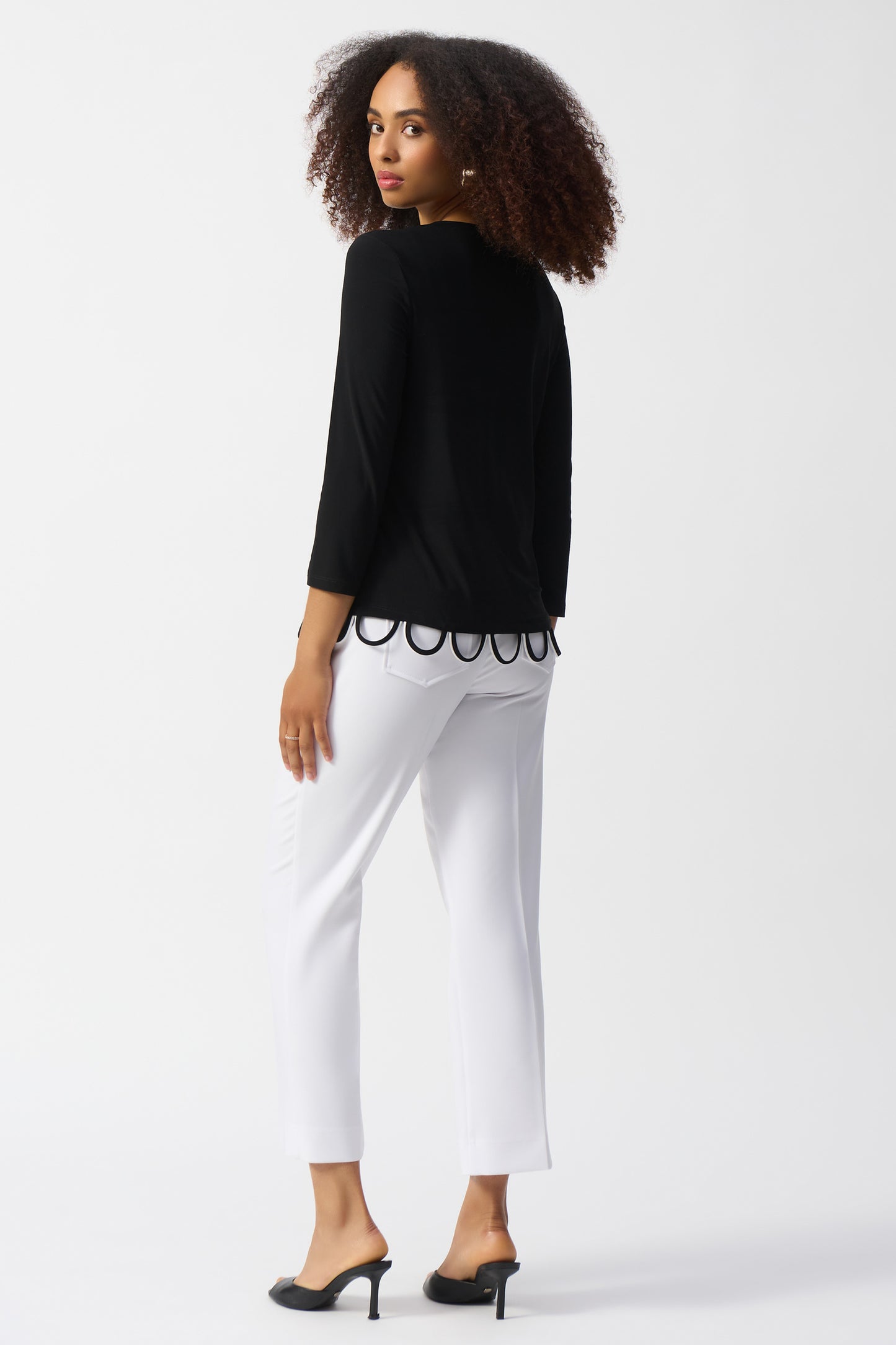 Joseph Ribkoff Silky Knit Loop Detail Fitted Top - Black/White - 251133-110