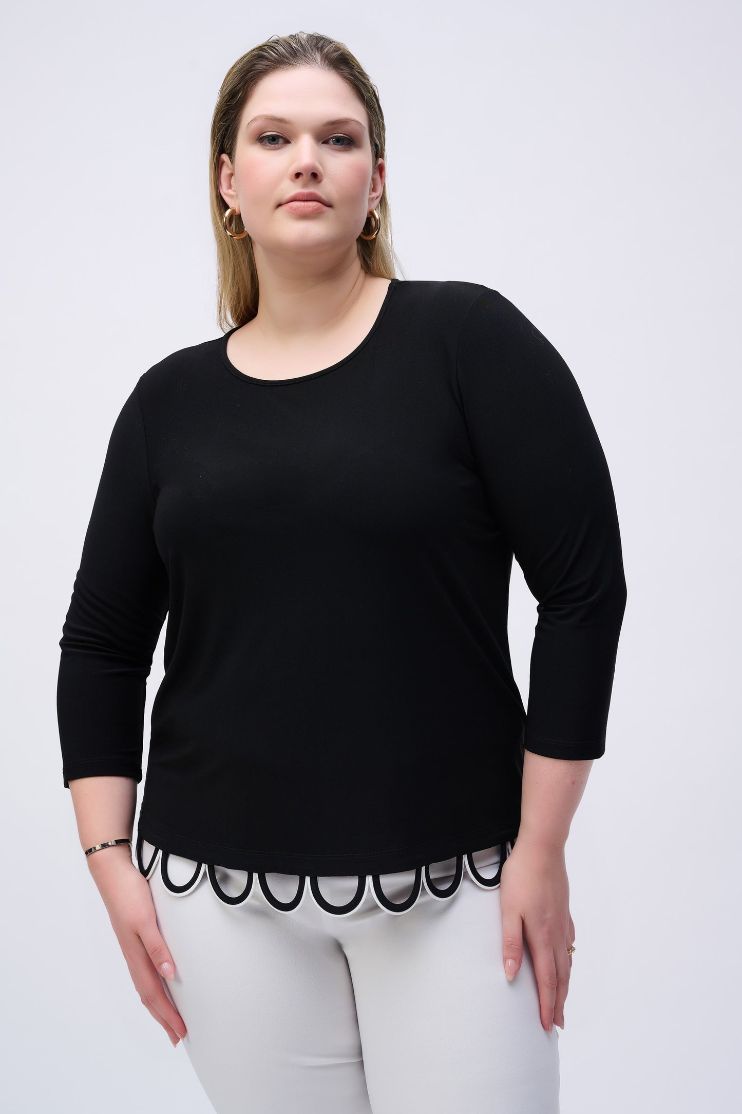 Joseph Ribkoff Silky Knit Loop Detail Fitted Top - Black/White - 251133-110