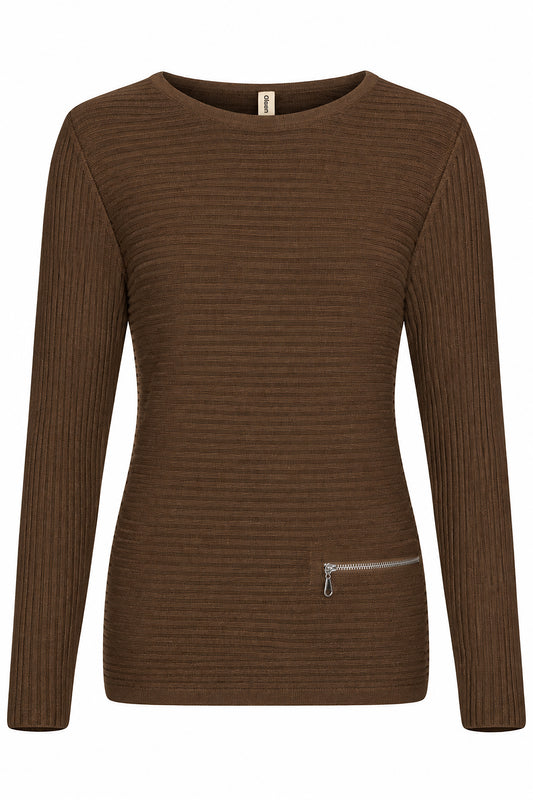 Skovhuus Organic Cotton Zip Detail Sweater Ocher Brown 5353-6073